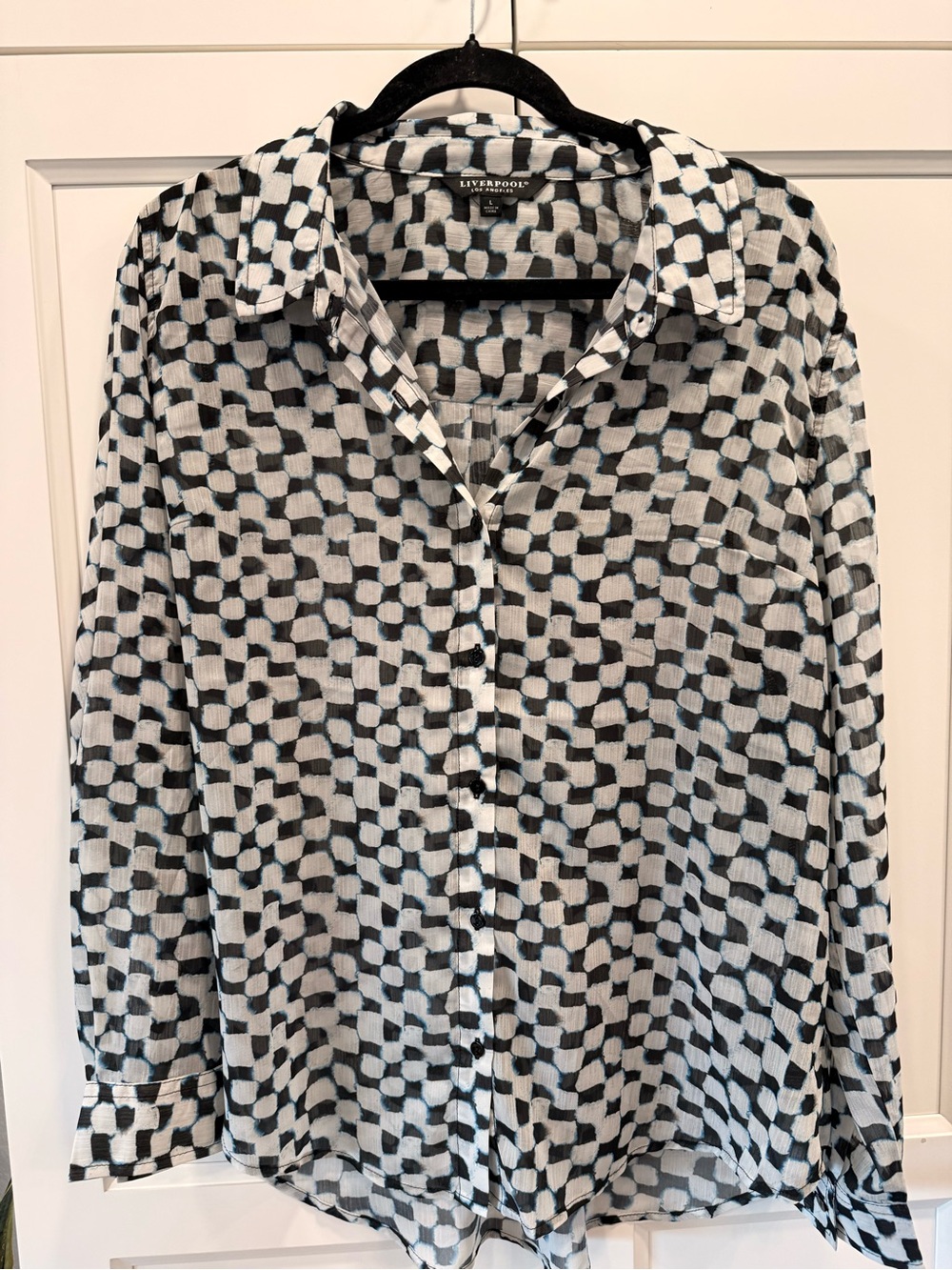 Sheer Liverpool Black, Blue & White Geometric Button-Up Shirt